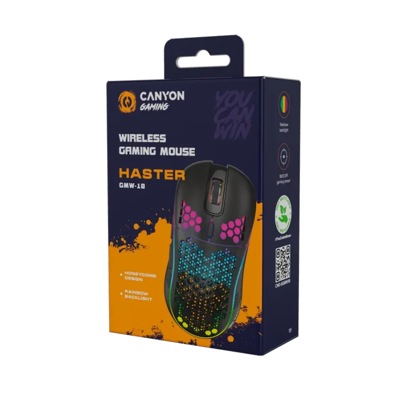 Canyon 7keys Gaming 2.4G wireless mouse, KA8 sensor, DPI up to 1600, rubber coating on panel, Huano 1million switch, 45cm PVC ca