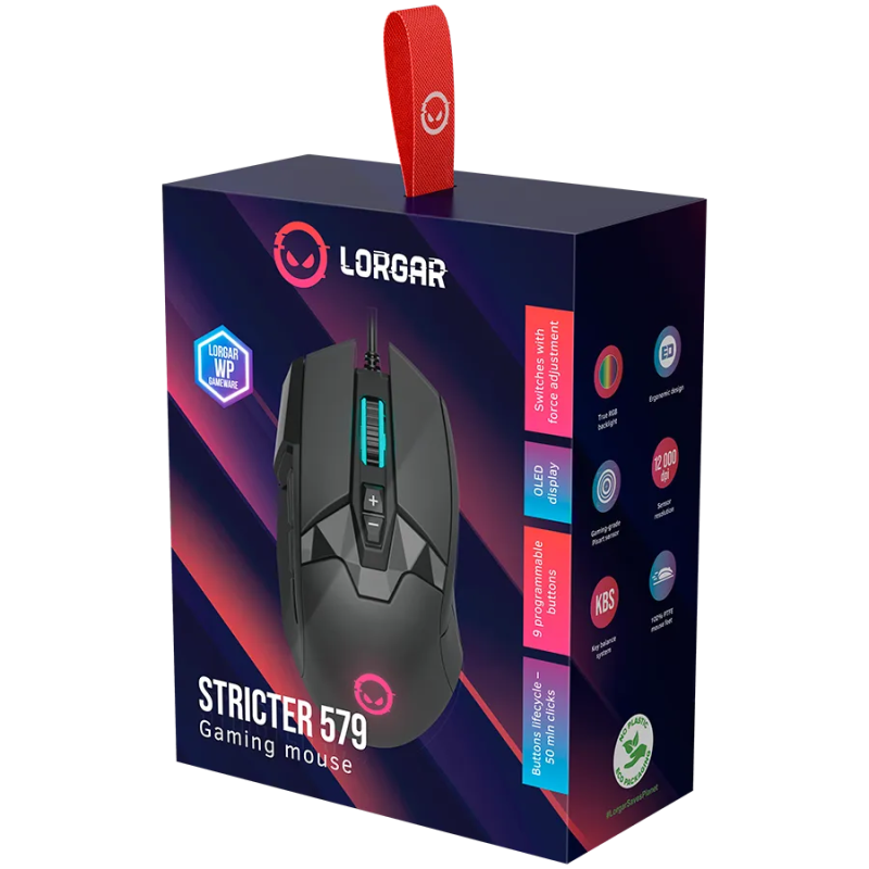 LORGAR Stricter 579, gaming mouse, 9 programmable buttons, Pixart PMW3336 sensor, DPI up to 12 000, 50 million clicks buttons li