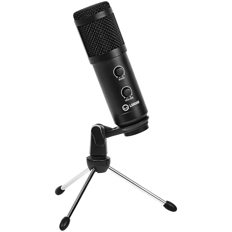 LORGAR Soner 313, Gaming Microphones, Black, USB condenser microphone with Volume Knob & Echo Kob, including 1x Microphone, 1 x 