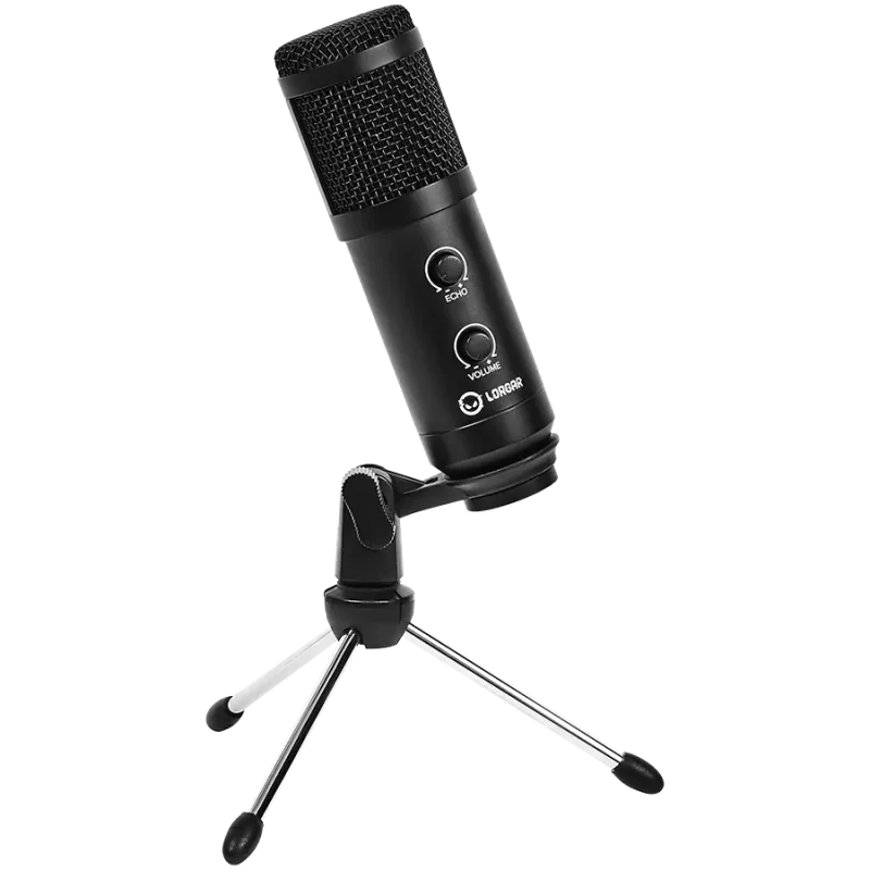 LORGAR Soner 313, Gaming Microphones, Black, USB condenser microphone with Volume Knob & Echo Kob, including 1x Microphone, 1 x 