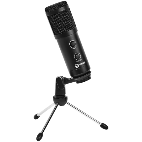 LORGAR Soner 313, Gaming Microphones, Black, USB condenser microphone with Volume Knob & Echo Kob, including 1x Microphone, 1 x 