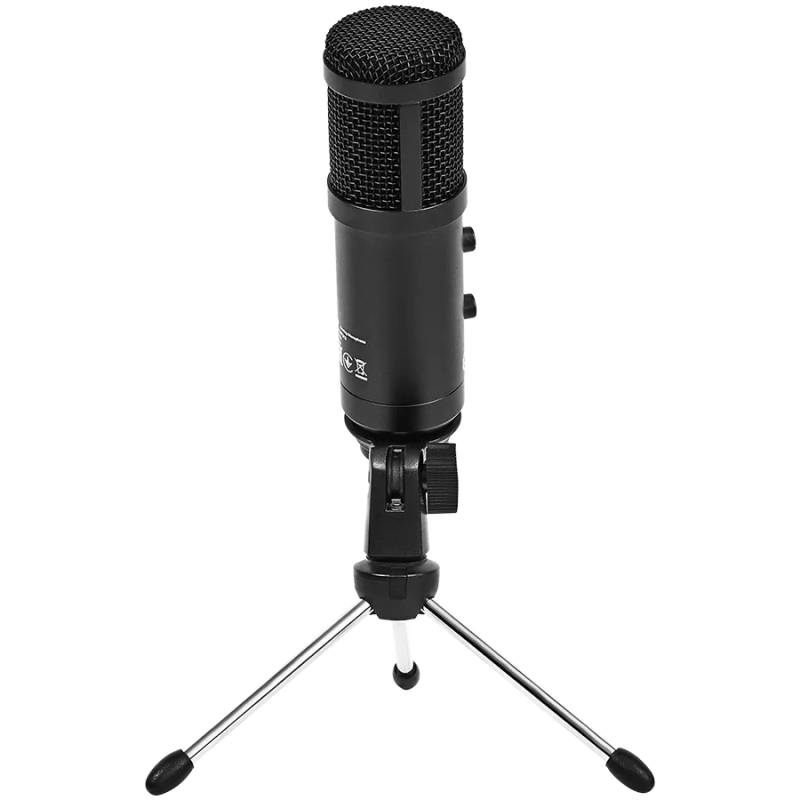 LORGAR Soner 313, Gaming Microphones, Black, USB condenser microphone with Volume Knob & Echo Kob, including 1x Microphone, 1 x 