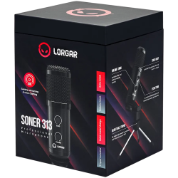 LORGAR Soner 313, Gaming Microphones, Black, USB condenser microphone with Volume Knob & Echo Kob, including 1x Microphone, 1 x 