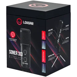 LORGAR Soner 313, Gaming Microphones, Black, USB condenser microphone with Volume Knob & Echo Kob, including 1x Microphone, 1 x 