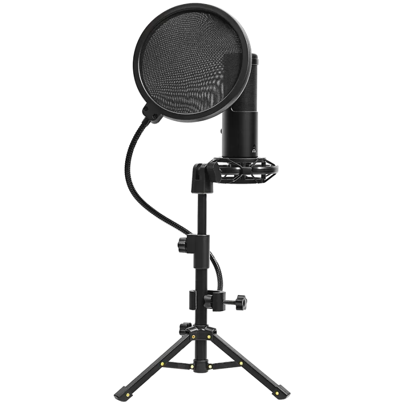 LORGAR Voicer 721, Gaming Microphone, Black, USB condenser microphone with tripod stand, pop filter, including 1 microphone, 1 H