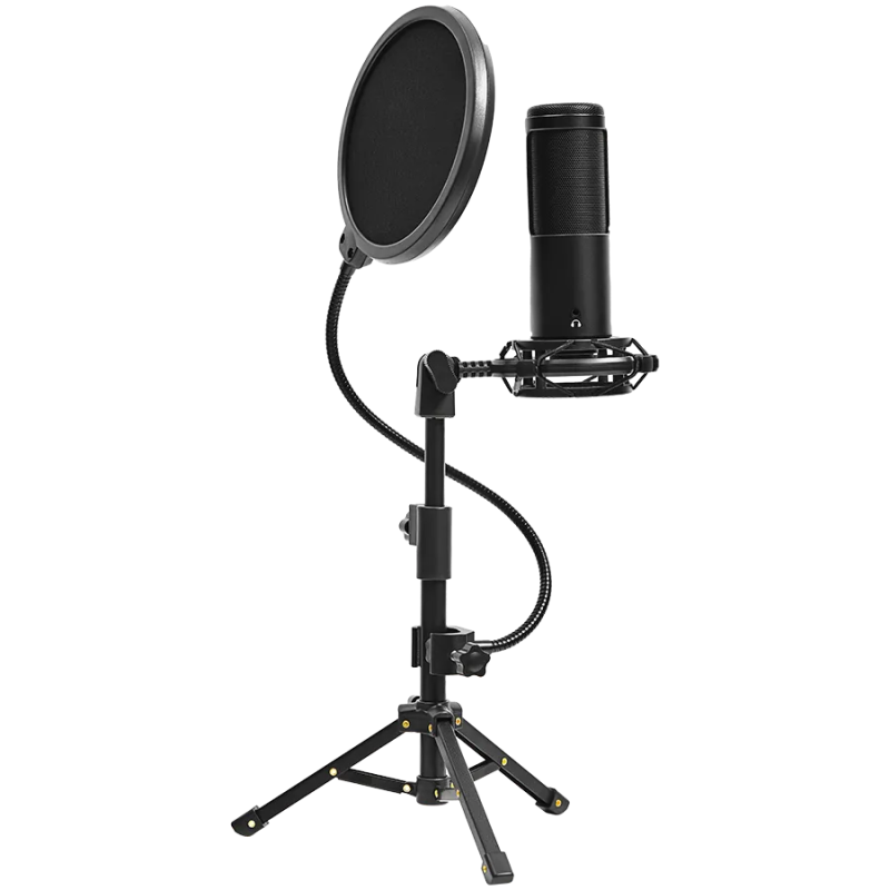 LORGAR Voicer 721, Gaming Microphone, Black, USB condenser microphone with tripod stand, pop filter, including 1 microphone, 1 H