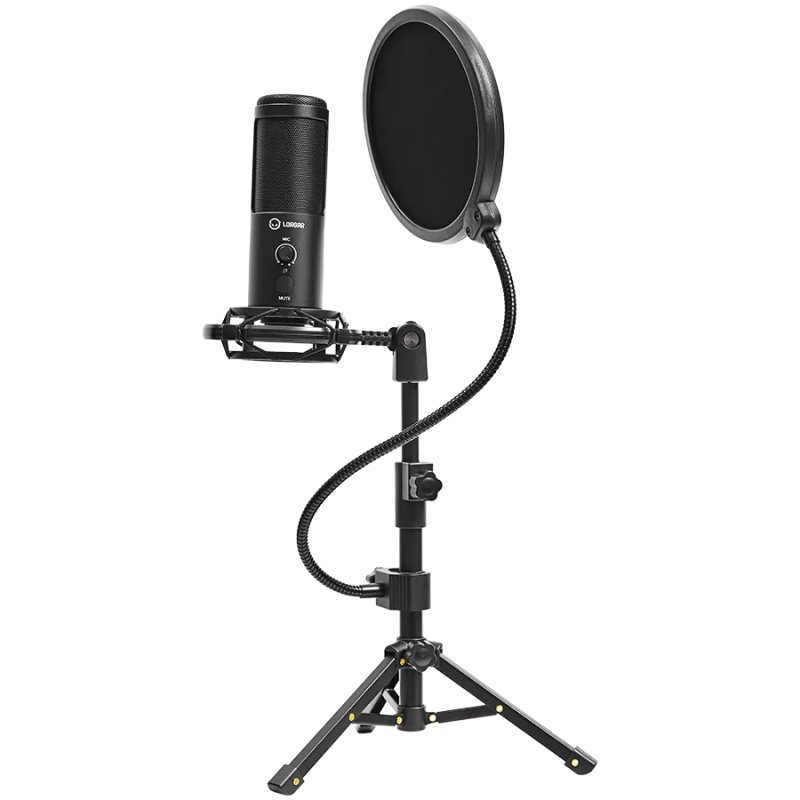 LORGAR Voicer 721, Gaming Microphone, Black, USB condenser microphone with tripod stand, pop filter, including 1 microphone, 1 H