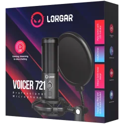 LORGAR Voicer 721, Gaming Microphone, Black, USB condenser microphone with tripod stand, pop filter, including 1 microphone, 1 H