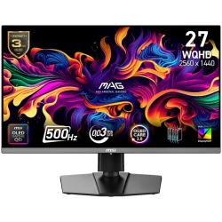 MSI MAG 272QP QD-OLED X50 Gaming Monitor, 26.5" 500Hz, WQHD (2560x1440) 16:9, QD-OLED, 0.03ms, 300nits, 1500000:1, 178/178, AMD 