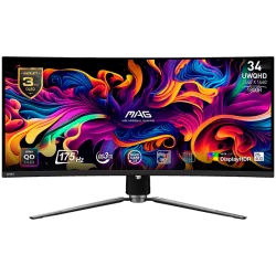 MSI MAG 341CQP QD-OLED Curved Gaming Monitor, 34" 175Hz, UWQHD (3440x1440) 21:9, QD-OLED, 1800R, 0.03ms, 250nits, 1500000:1, 178
