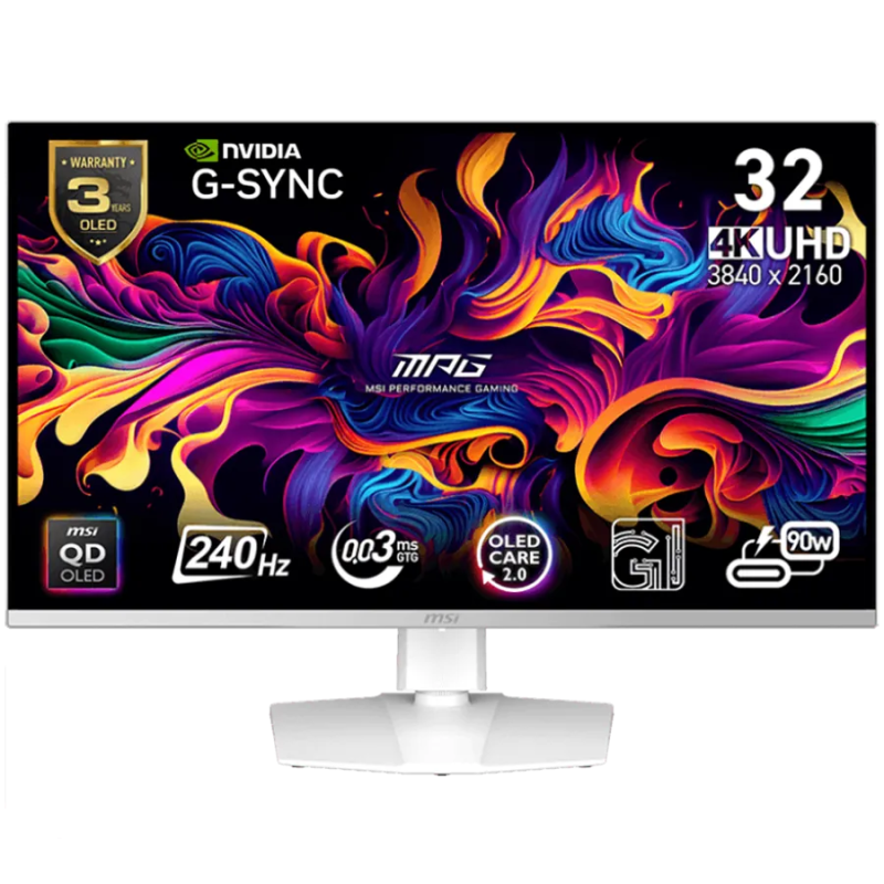 MSI MPG 321URXW QD-OLED Gaming Monitor, 31.5" 240Hz, UHD (3840x2160) 16:9, QD-OLED, 0.03ms, 250nits, 1500000:1, 178/178, G-Sync 