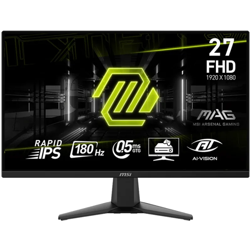 MSI MAG 275F Gaming Monitor, 27" 180Hz, FHD (1920x1080) 16:9, Rapid IPS, 0.5ms, 250nits, 1000:1, 178/178, AMD FreeSync, 1x DP, 2