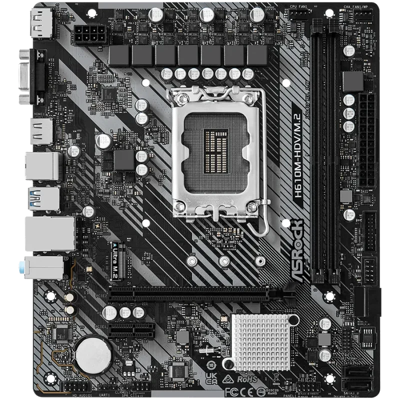 ASROCK Main Board Desktop H610M-HDV/M.2 (S1700, 2x DDR4, 1x PCIe 4.0 x16, 1x PCIe 3.0 x1, 4x SATA3 6.0Gb/s, 1x m.2 PCIe, 4x USB 