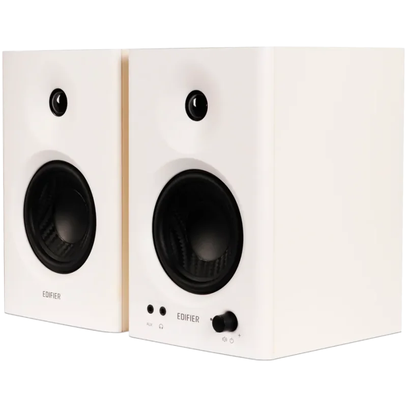 Edifier MR4 Active Studio Monitors, RCA, AUX, TRS, 1-inch Tweeters, 4-inch Woofers, 42W (RMS), Control Knob, White - 1