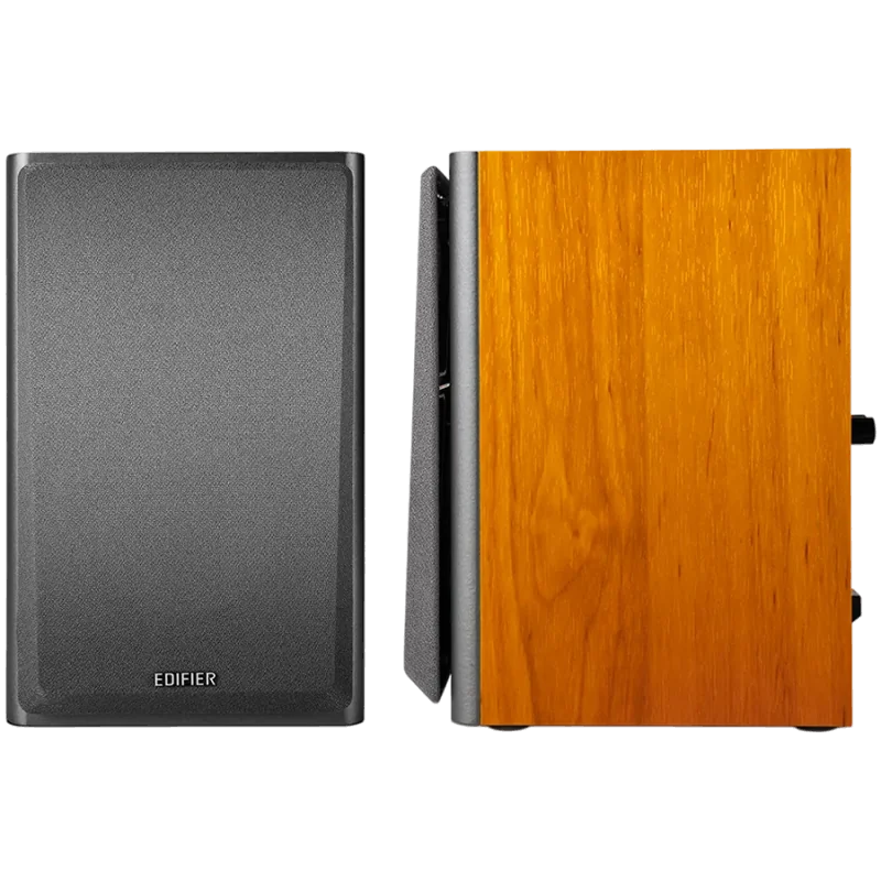 Edifier R1000T4 2.0 Bookshelf Speakers, BT V5.0, RCA, 0.5-inch Tweeters, 4-inch Drivers, 24W (RMS), Control Buttons, Brown - 1