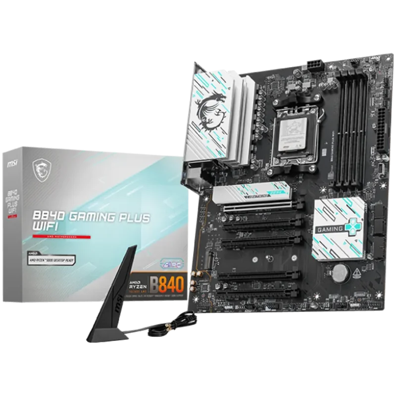 MSI B840 GAMING PLUS WIFI, ATX, Socket AM5, 4x DDR5 Dual Channel DDR5 up to 8000(OC)MHz, 5x PCIe x16 slot, 2x M.2 slot, 4x USB 2