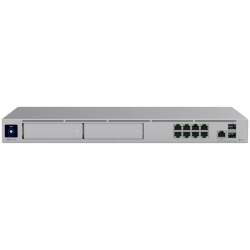 Ubiquiti rack-mount Cloud Gateway with 10 Gbps performance, multi-WAN load balancing, and two NVR drive bays designed for large-