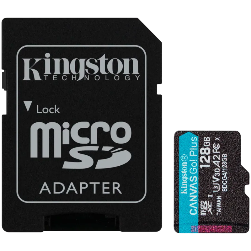 Kingston 128GB microSDXC Canvas Go Plus Gen4 200MB/s A2 U3 V30 Card + Adapter - 1