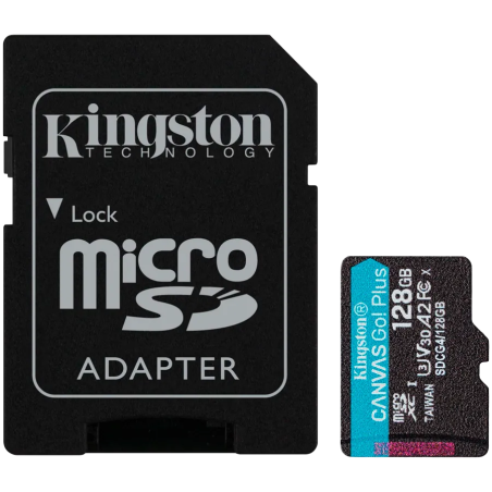 Kingston 128GB microSDXC Canvas Go Plus Gen4 200MB/s A2 U3 V30 Card + Adapter - 1