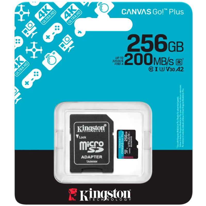 Kingston 256GB microSDXC Canvas Go Plus Gen4 200MB/s A2 U3 V30 Card + Adapter - 1