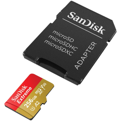 SANDISK Extreme microSDXC 256GB + SD Adapter + 1 year RescuePRO Deluxe up to 190MB/s & 130MB/s Read/Write speeds A2 C10 V30 UHS-