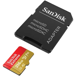 SANDISK Extreme microSDXC 256GB + SD Adapter + 1 year RescuePRO Deluxe up to 190MB/s & 130MB/s Read/Write speeds A2 C10 V30 UHS-