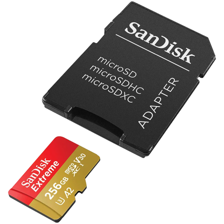 SANDISK Extreme microSDXC 256GB + SD Adapter + 1 year RescuePRO Deluxe up to 190MB/s & 130MB/s Read/Write speeds A2 C10 V30 UHS-