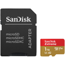 SANDISK Extreme microSDXC 1TB + SD Adapter + 1 year RescuePRO Deluxe up to 190MB/s & 130MB/s Read/Write speeds A2 C10 V30 UHS-I 