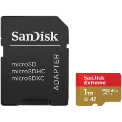 SANDISK Extreme microSDXC 1TB + SD Adapter + 1 year RescuePRO Deluxe up to 190MB/s & 130MB/s Read/Write speeds A2 C10 V30 UHS-I 