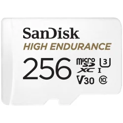 SANDISK High Endurance microSDXC 256GB + SD Adapter - for dash cams & home monitoring, up to 20,000 Hours, Full HD / 4K videos, 