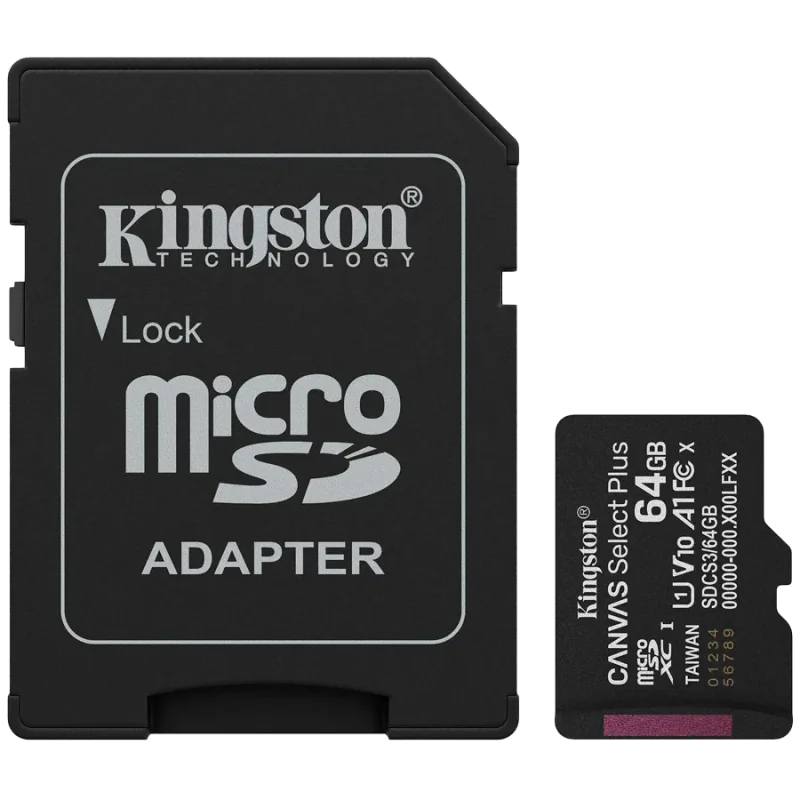 Kingston 64GB microSDXC Canvas Select Plus Gen3 100MB/s A1 Card + Adapter - 1