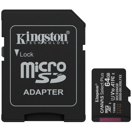 Kingston 64GB microSDXC Canvas Select Plus Gen3 100MB/s A1 Card + Adapter - 1