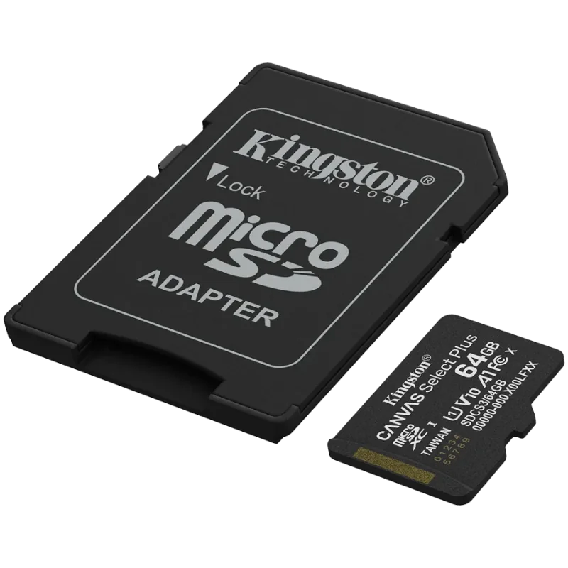 Kingston 64GB microSDXC Canvas Select Plus Gen3 100MB/s A1 Card + Adapter - 1