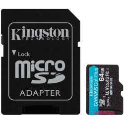 Kingston 64GB microSDXC Canvas Go Plus Gen4 200MB/s A2 U3 V30 Card + Adapter - 1