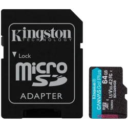 Kingston 64GB microSDXC Canvas Go Plus Gen4 200MB/s A2 U3 V30 Card + Adapter - 1