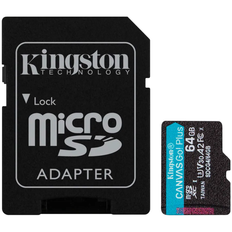 Kingston 64GB microSDXC Canvas Go Plus Gen4 200MB/s A2 U3 V30 Card + Adapter - 1