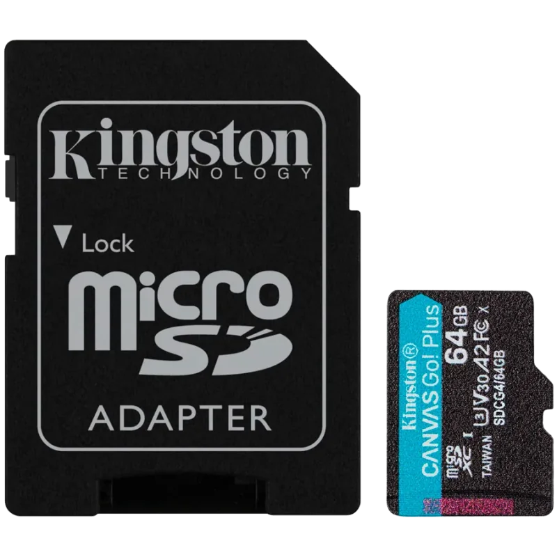 Kingston 64GB microSDXC Canvas Go Plus Gen4 200MB/s A2 U3 V30 Card + Adapter - 1