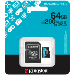 Kingston 64GB microSDXC Canvas Go Plus Gen4 200MB/s A2 U3 V30 Card + Adapter - 3