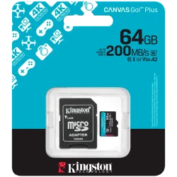 Kingston 64GB microSDXC Canvas Go Plus Gen4 200MB/s A2 U3 V30 Card + Adapter - 3