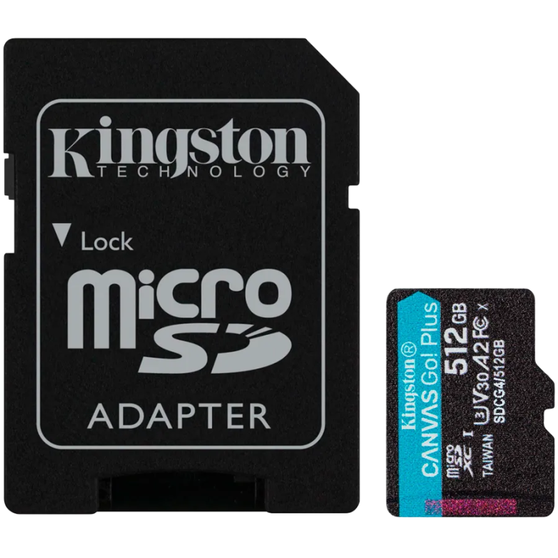 Kingston 512GB microSDXC Canvas Go Plus Gen4 200MB/s A2 U3 V30 Card + Adapter - 1