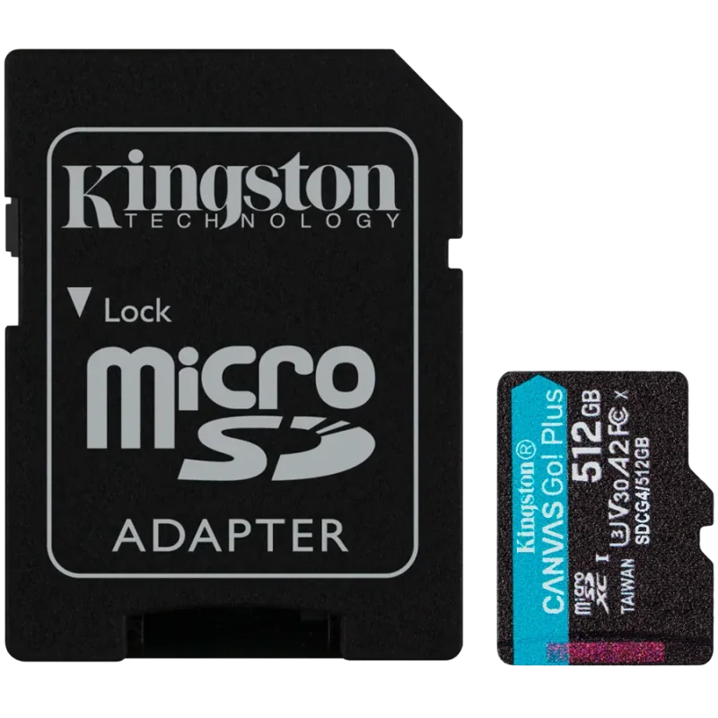Kingston 512GB microSDXC Canvas Go Plus Gen4 200MB/s A2 U3 V30 Card + Adapter - 1