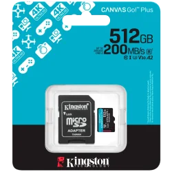 Kingston 512GB microSDXC Canvas Go Plus Gen4 200MB/s A2 U3 V30 Card + Adapter - 3