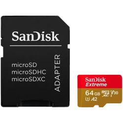 SANDISK Extreme microSDXC 64GB + SD Adapter + 1 year RescuePRO Deluxe up to 170MB/s & 80MB/s Read/Write speeds A2 C10 V30 UHS-I 