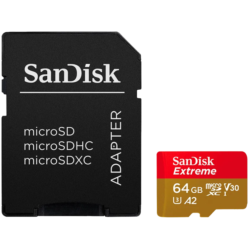 SANDISK Extreme microSDXC 64GB + SD Adapter + 1 year RescuePRO Deluxe up to 170MB/s & 80MB/s Read/Write speeds A2 C10 V30 UHS-I 