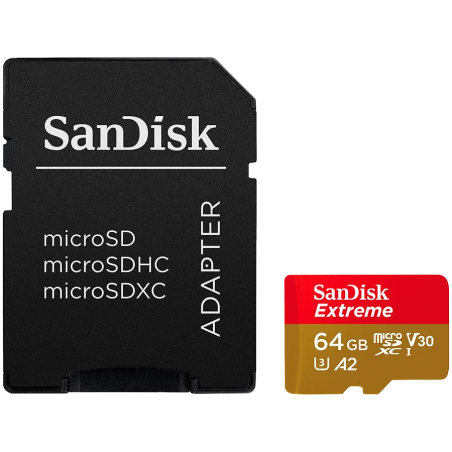 SANDISK Extreme microSDXC 64GB + SD Adapter + 1 year RescuePRO Deluxe up to 170MB/s & 80MB/s Read/Write speeds A2 C10 V30 UHS-I 