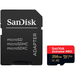SANDISK Extreme PRO microSDXC 256GB + SD Adapter + 2 years RescuePRO Deluxe up to 200MB/s & 140MB/s Read/Write speeds A2 C10 V30