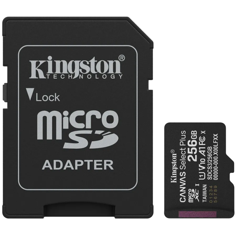 Kingston 256GB microSDXC Canvas Select Plus Gen3 150MB/s A1 Card + Adapter - 1
