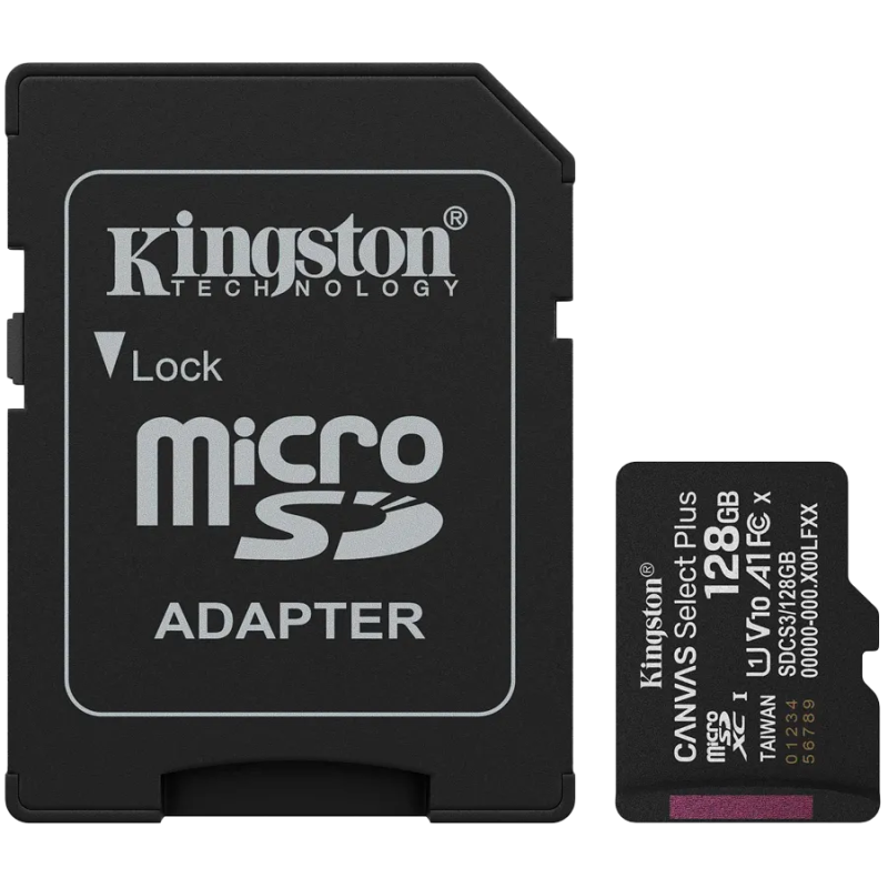 Kingston 128GB microSDXC Canvas Select Plus Gen3 150MB/s A1 Card + Adapter - 1