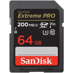 SANDISK Extreme PRO 64GB SDXC Memory Card + 2 years RescuePRO Deluxe up to 200MB/s & 90MB/s Read/Write speeds, UHS-I, Class 10, 