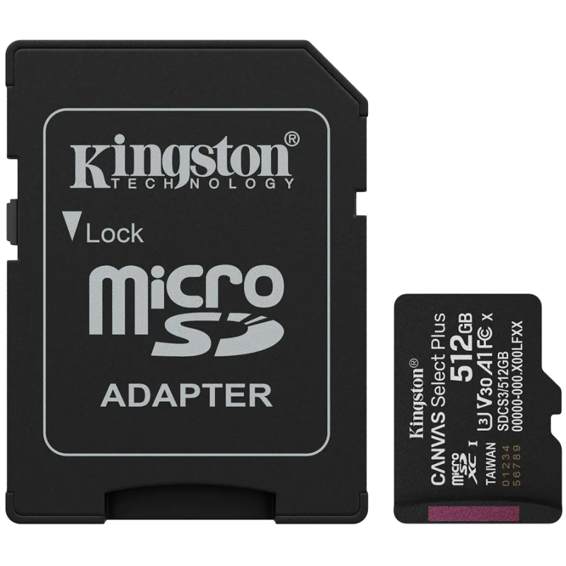 Kingston 512GB microSDXC Canvas Select Plus Gen3 150MB/s A1 Card + Adapter - 1